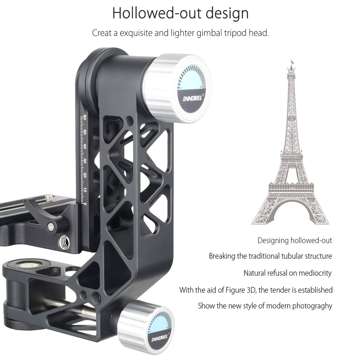 INNOREL CH6 Professional Gimbal Head Cantilever Tripod Head, for Telephoto Lens 720°Rotation High Precision CNC
