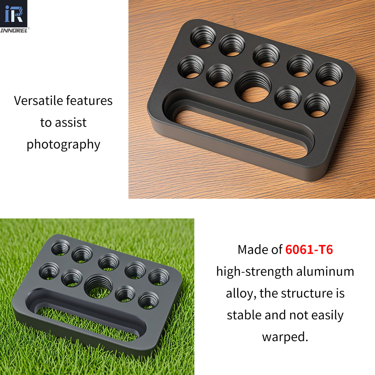 INNOREL CP03 mini cheese plate aluminum alloy features to assist photography and stable made of 6061-T6 high strength aluminum alloy