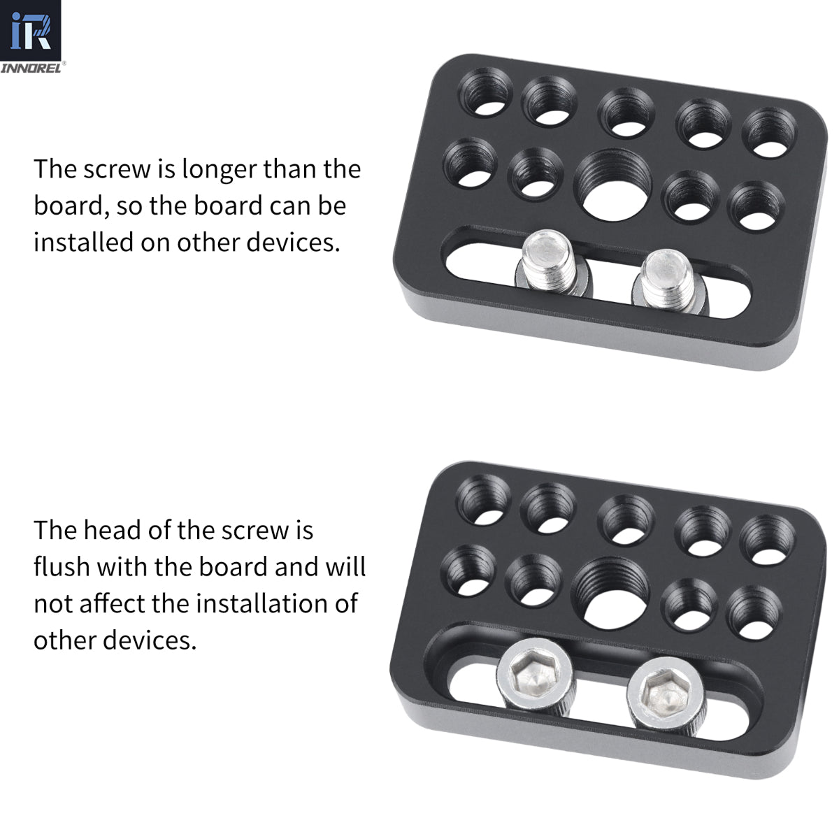 INNOREL CP03 Cheese plate with longer screw mounts on other devices flush screw head sits level no interference
