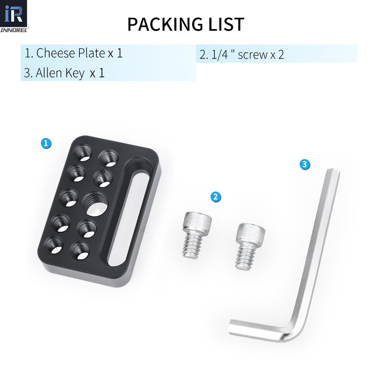 INNOREL CP03 package including mini cheese plate 2 1/4in screws allen key 