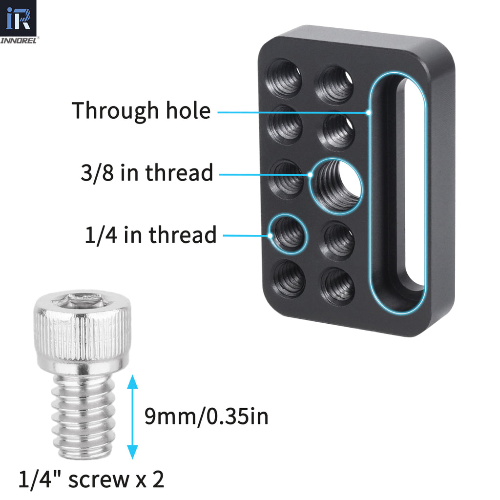 INNOREL CP03 mini cheese plate with 1/4in and 3/8in thread holes and 9mm 1/4in screws