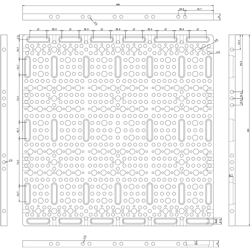 INNOREL CP3030 cheese plate dimension diagram showing length width and threaded hole positions