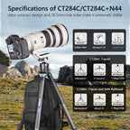 INNOREL CT284C tripod with N44 ballhead specifications showing ultra compact design and 28.5mm max tube make it extremely stable max load 20kg