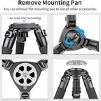 Instructions on how to remove a mounting pan from a tripod using CNC technology.