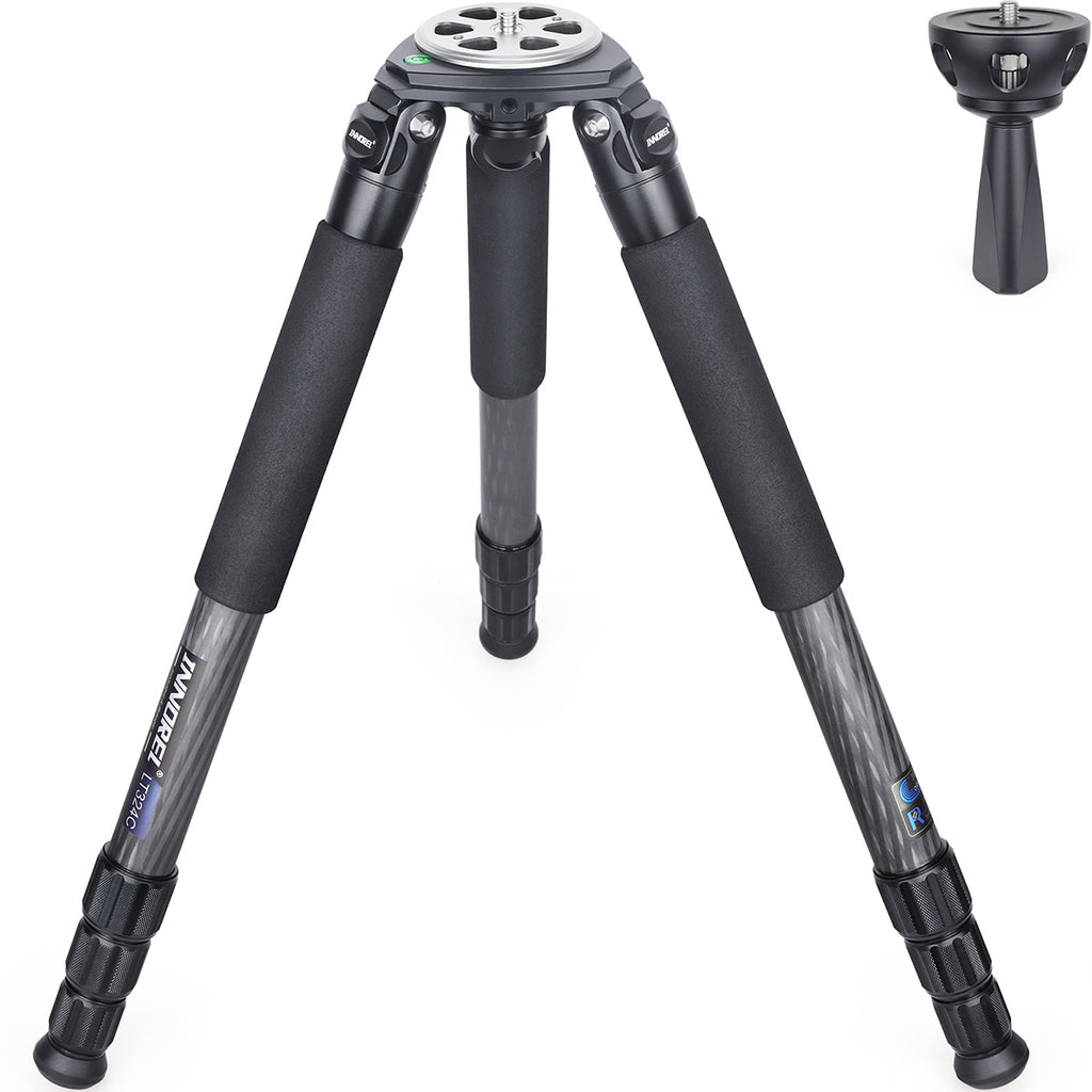 Black tripod with adjustable legs on a white background