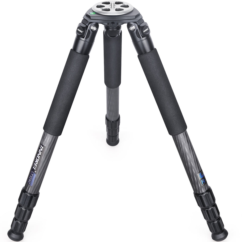 Black tripod with adjustable legs on a white background
