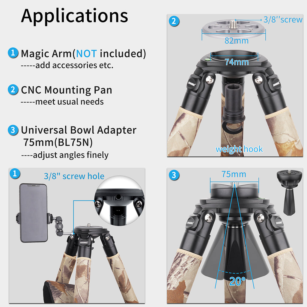 magic arm to add accessories universal 75mm bowl adapter to adjust angles finely