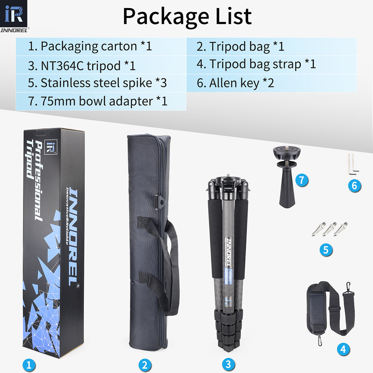 tripod bag stainless steel spike tripod bage strap allen key 75mm bowl adapter