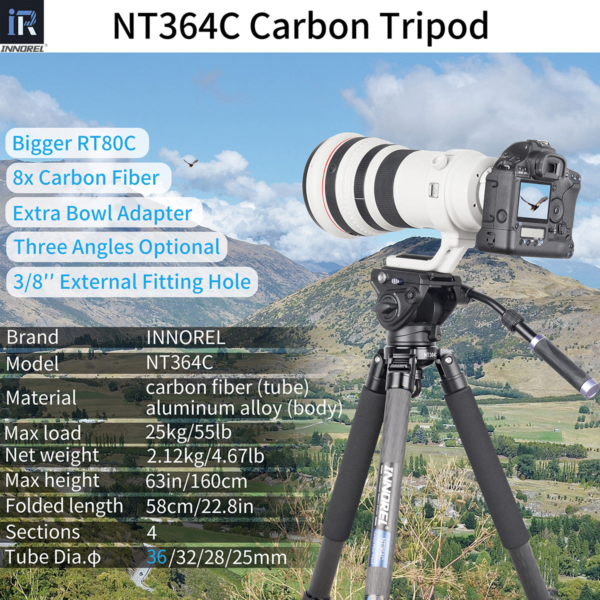Carbon Fiber Camera Tripod INNOREL NT364C