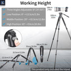 three angles adjustable working height from 13.5cm/5.3in to 160cm/63in