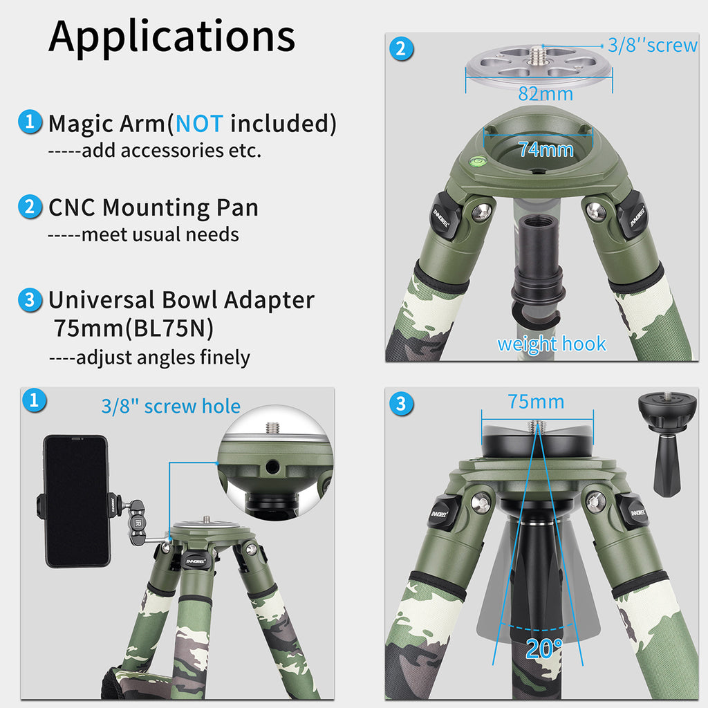 magic arm to add accessories universal 75mm bowl adapter to adjust angles finely