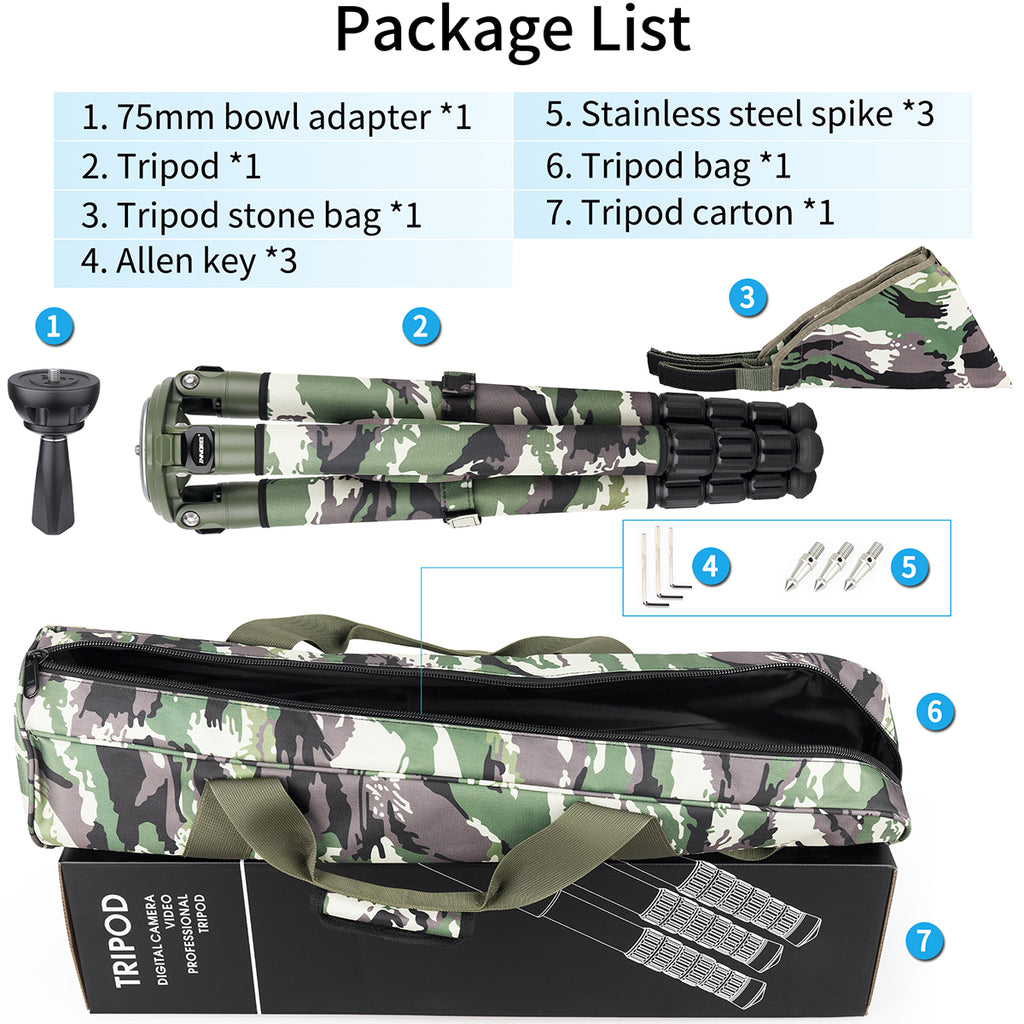 75mm bowl adapter tripod stone bag stainless steel spike green camouflage tripod bag