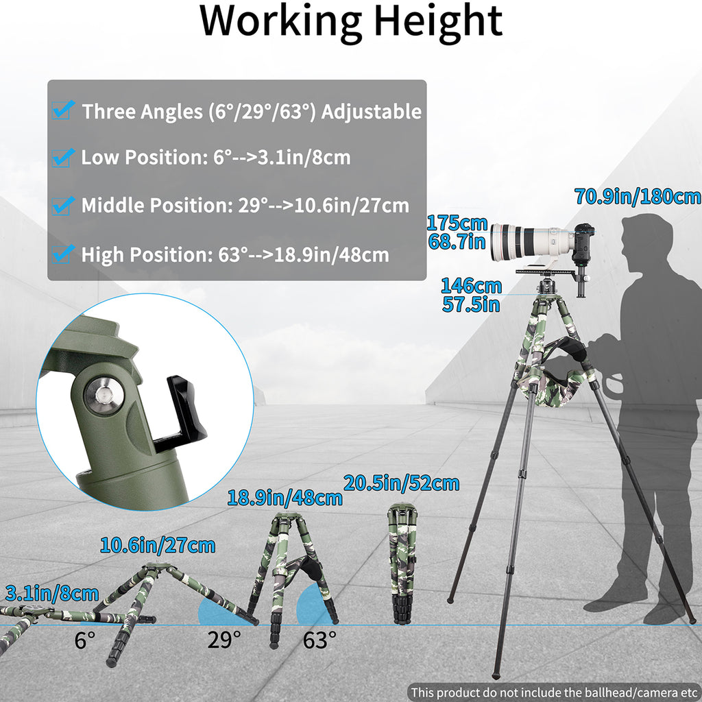 three angles adjustable working height from 3.1in8cm to 57.5in/146cm