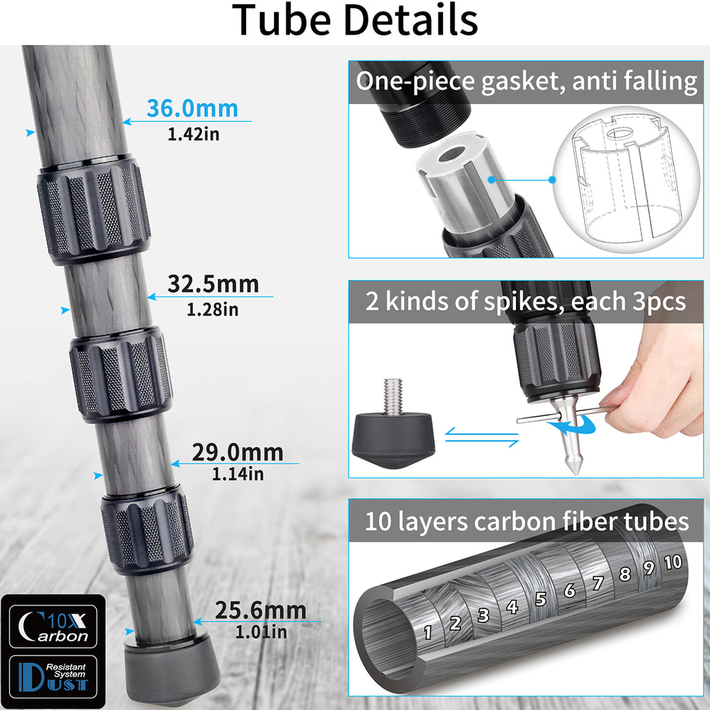 one-piece gasket anti falling 10 layers carbon fiber tubes max tube 36mm