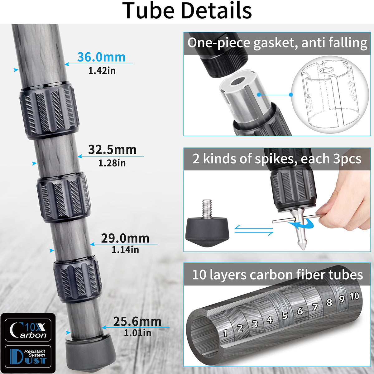 one-piece gasket anti falling 10 layers carbon fiber tubes max tube 36mm