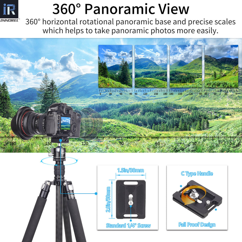 D34 ballhead design 360° horizontal rotational panoramic base and precise scales which helps to take panoramic photos easily 