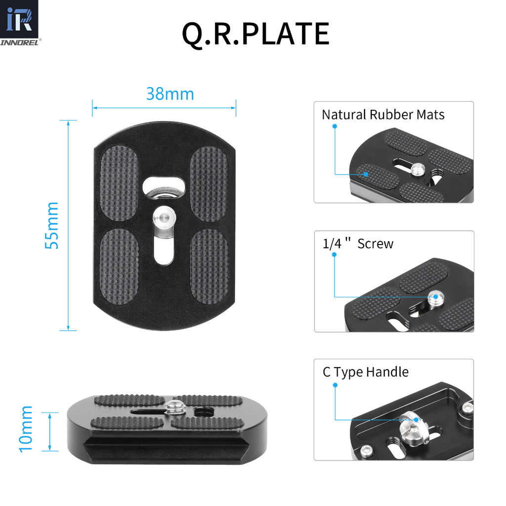 INNOREL E40 ballhead universal quick release plate with natural rubber mats C type handle 1/4in screw