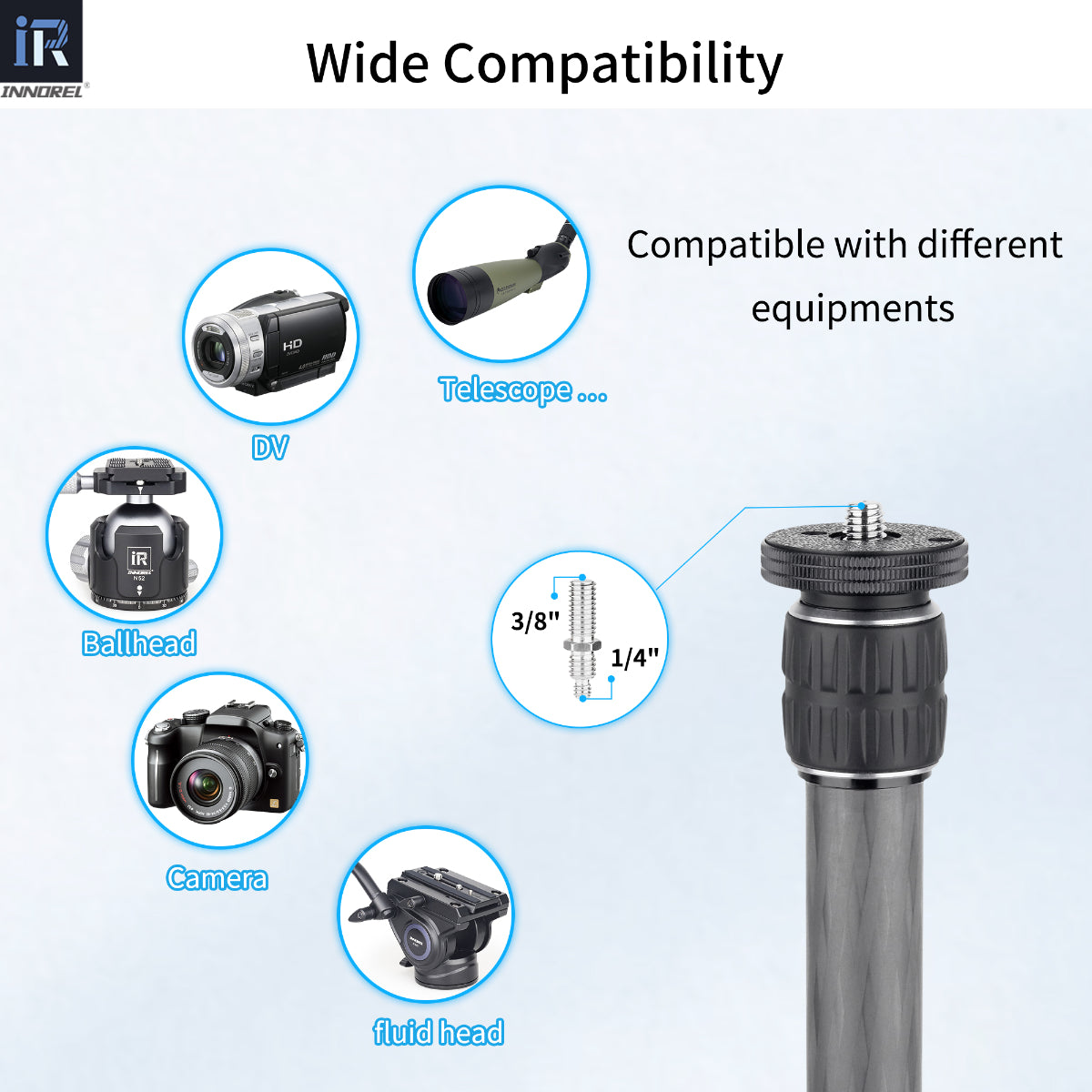 INNOREL ER322C center column wide compatibility with DV talescope ballhead camera fluid head etc
