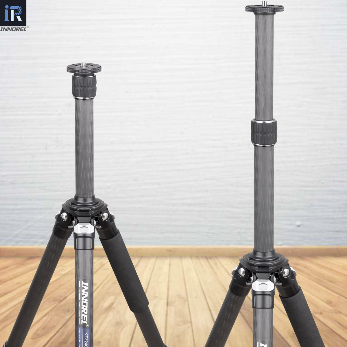 ER322C carbon fiber extension pole adjustable length telescopes out for extra height separate accessory for tripod system