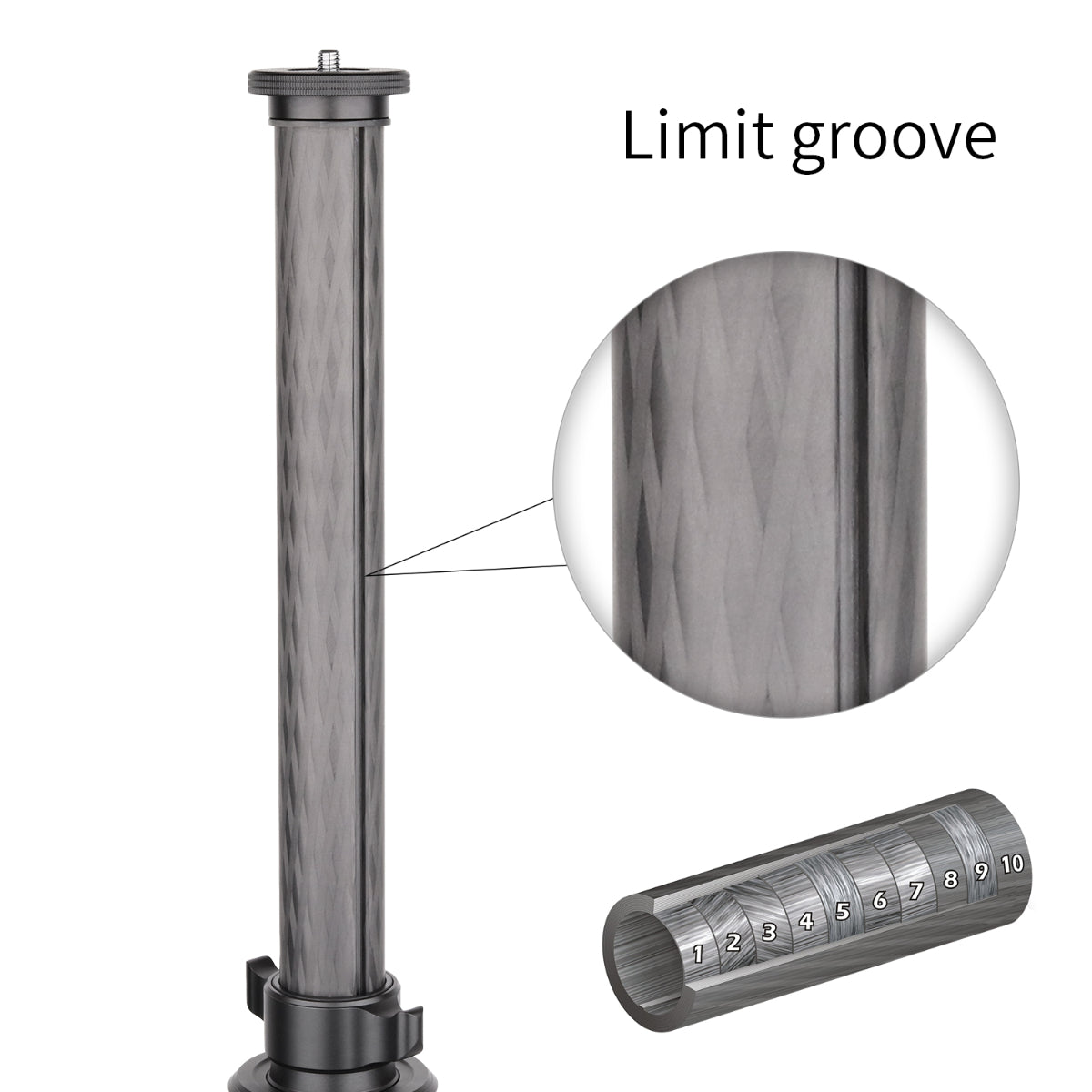 INNOREL ER40C 10-layer carbon column limit groove prevents rotation during height adjustment ensures smooth stable extension for precise camera positioning 