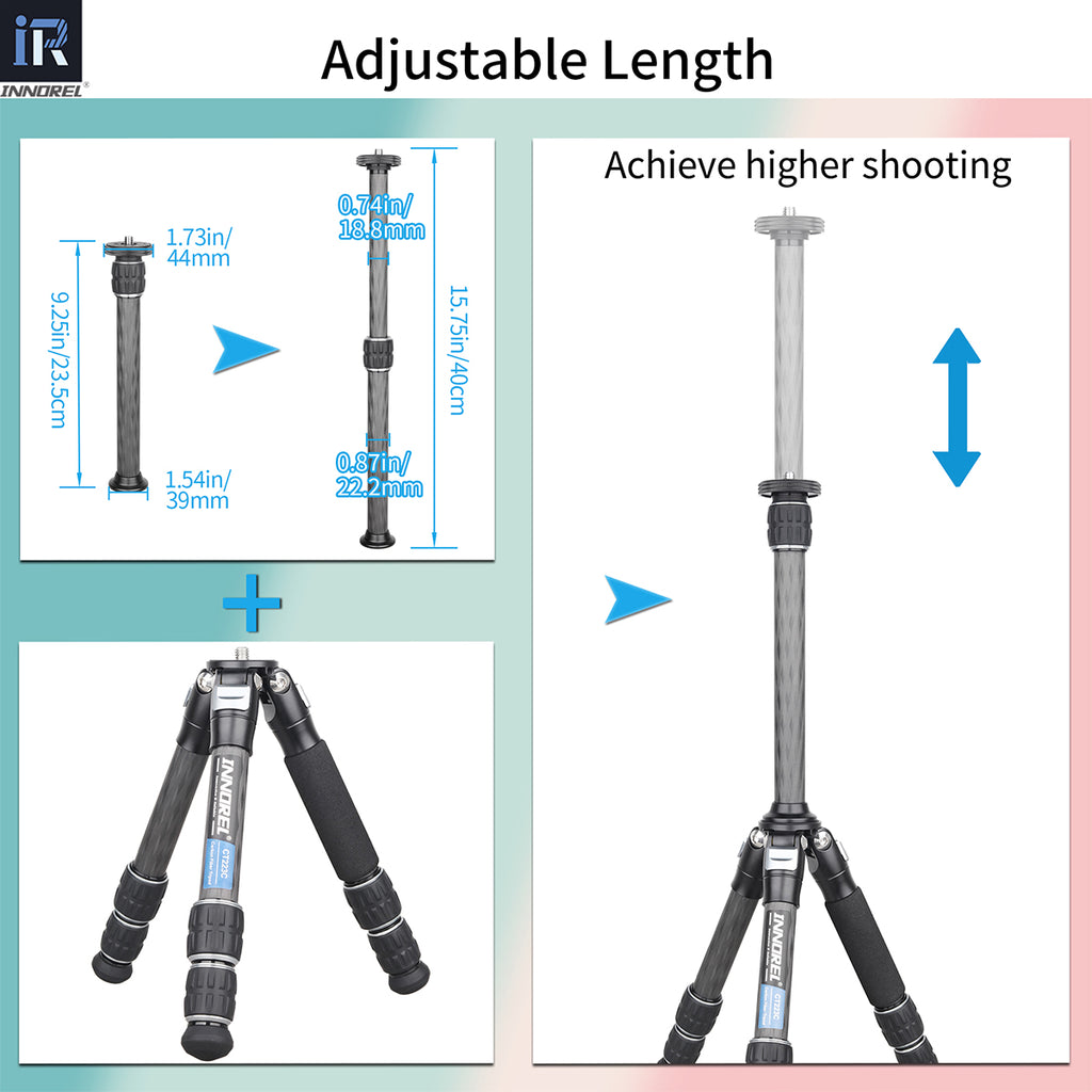 ER222C Universal Carbon Fiber Tripod Center Column adjustable length 40cm