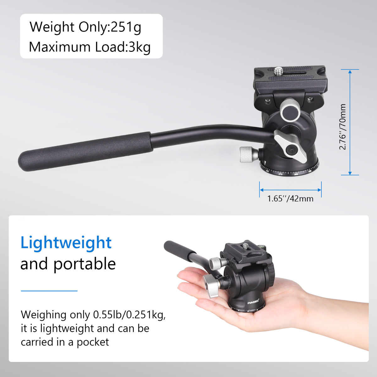F03 lightweight portable compact fluid video head weight only 251g can be carried in a pocket