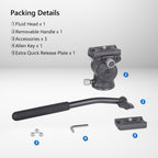 F03 package including fluid vedio head quick release plate removable head handle allen key 3 accessories