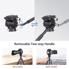 F03 fluid head features removable handle quick detachment for packing interchangeable left or right position for ergonomic control