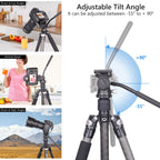F03 fluid vedio head allows to adjust the shooting angles between -55° to + 90°more conveniently such as low angles  high angles vertical shoot