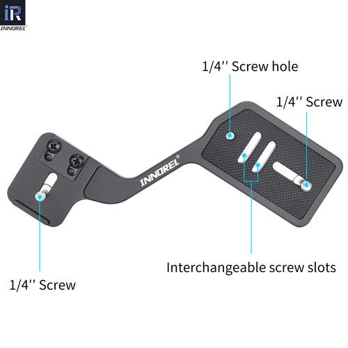 camera flashlight tripod bracket INNOREL FB20 with interchangeable screw slots 1/4in screw and 1/4in screw hole