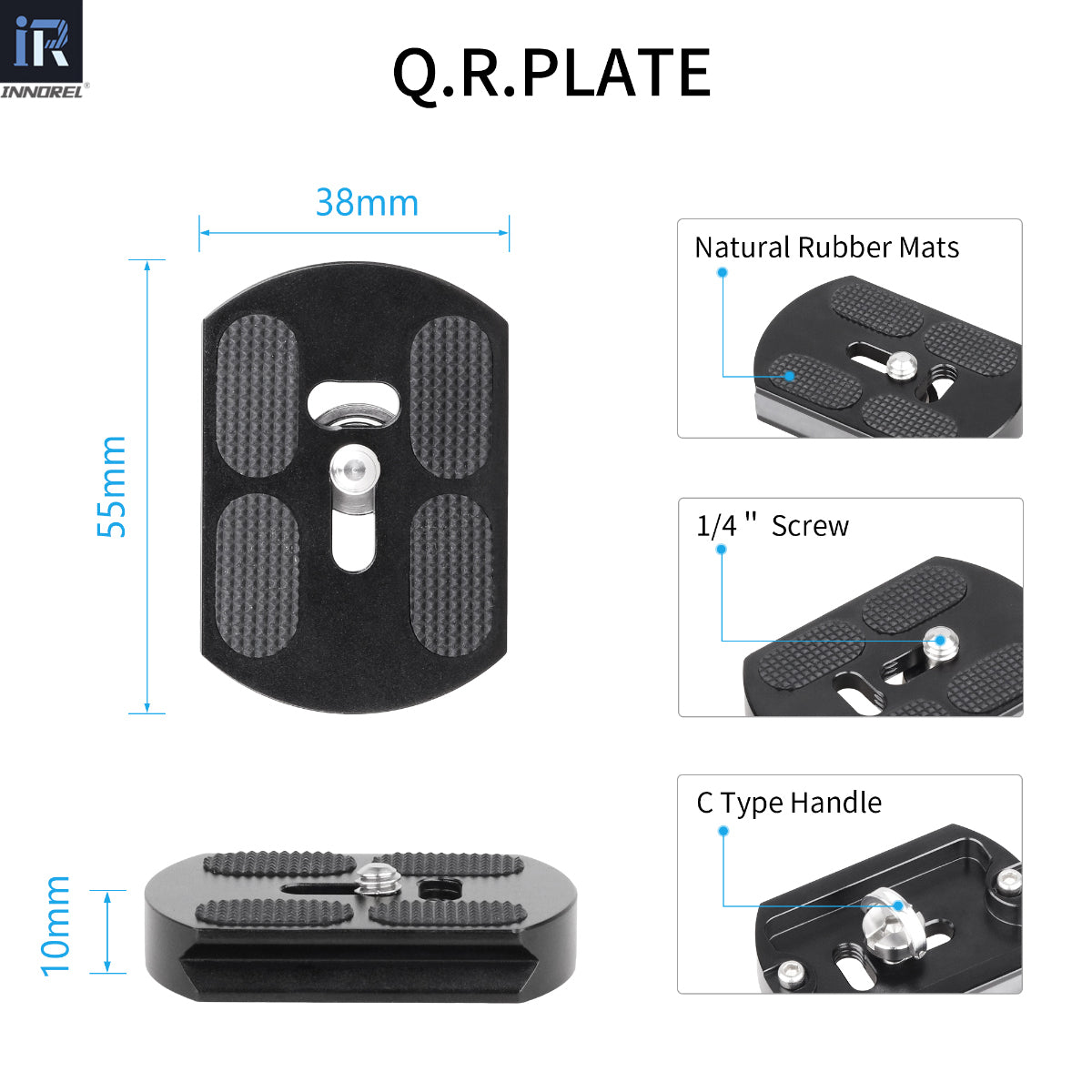 INNOREL G40 ballhead universal quick release plate with natural rubber mats C type handle 1/4in screw