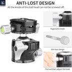 INNOREL G40 ballhead ergonomic knob anti-loss  mechanism on locking knobs ensures knobs stay attached during adjustment
