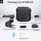 GR5 kit package include 3 way gear tripod head quick release plate center column panoramic panning base instruction manual