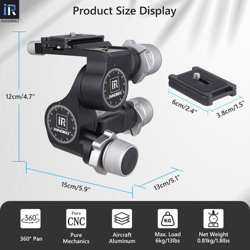 INNOREL GR5 geared tripod head length 15cm width 13cm height 12cm maximum load 6kg made of aircraft aluminum