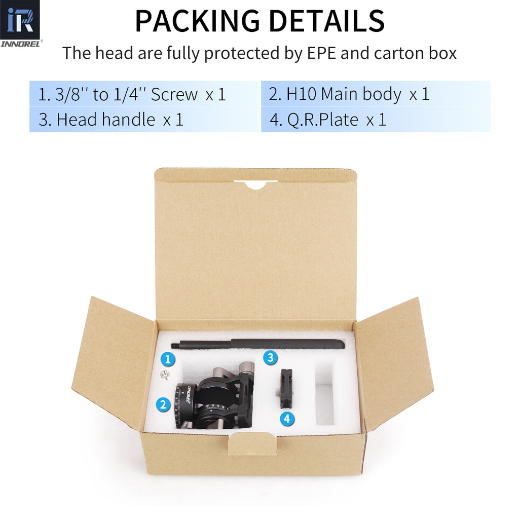 H10 fluid vedio head package including vedio head quick release plate head handle 3/8in to 1/4in screw