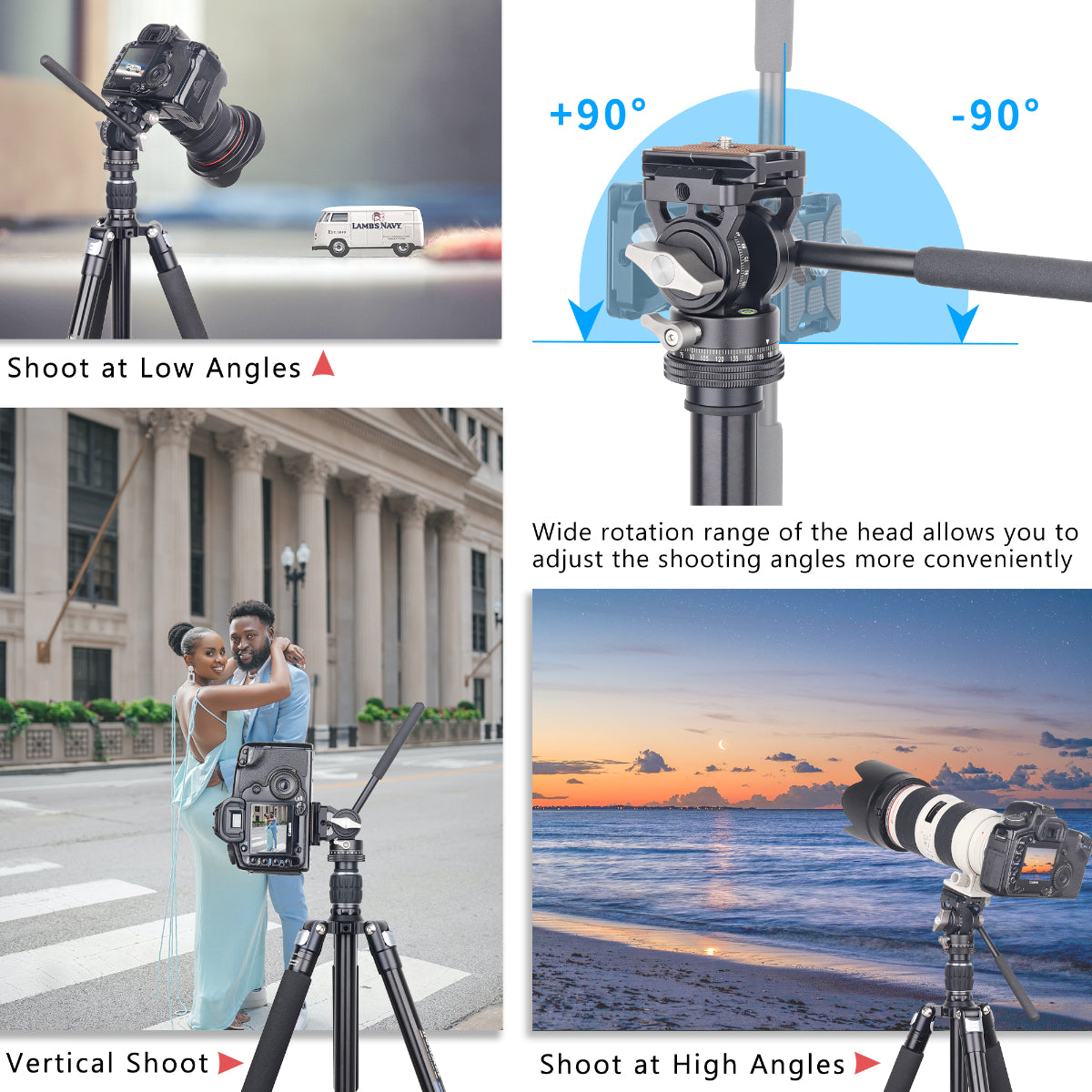 H10 fluid vedio head allows to adjust the shooting angles more conveniently such as low angles  high angles vertical shoot