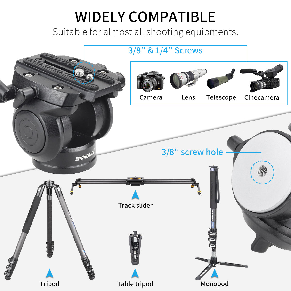 H60 comes with 1/4 "&3/8" screws, suitable for most photography equipment