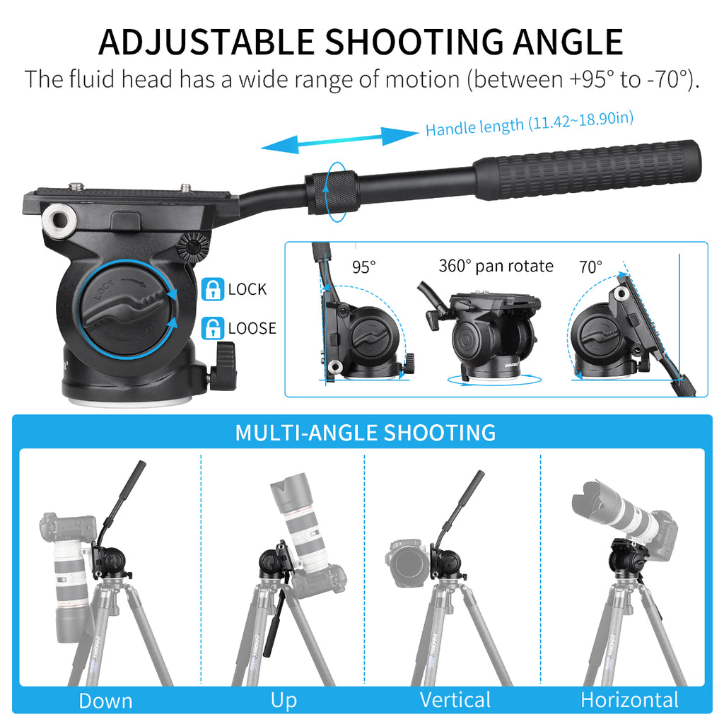 H70 fluid head hans a wide range of motion