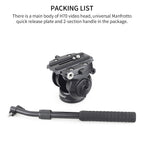 The H70 packaging list includes the H70 body, handle, and quick release plate