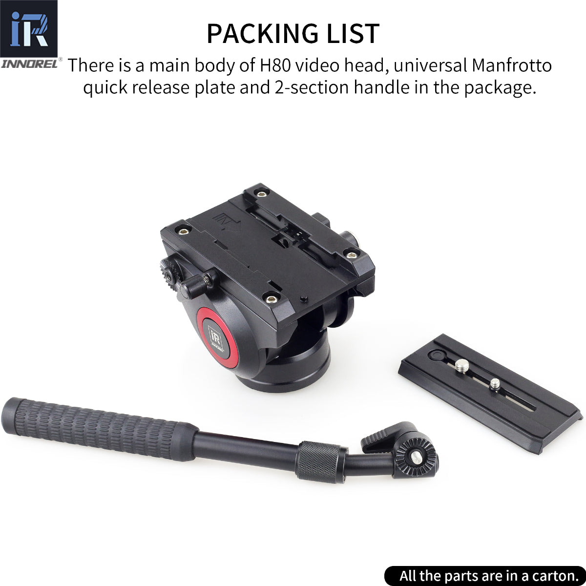 The H80 packaging list includes the H80 body, handle, and quick release plate
