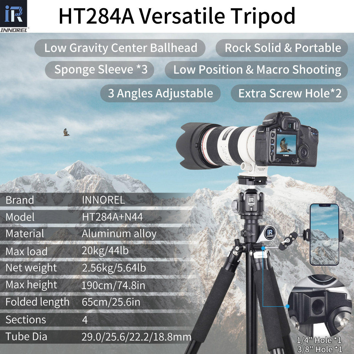 Aluminium Alloy Camera Horizontal Tripod INNOREL HT284A