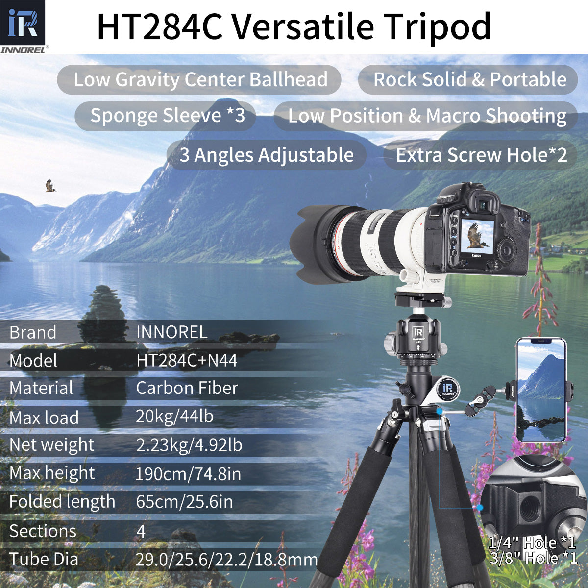 Camera Horizontal Carbon Fiber Tripod INNOREL HT284C