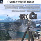 HT284C tripod with E40 ballhead specifications including 190cm max height 2.14kg weight 20kg load 10-layer carbon tube