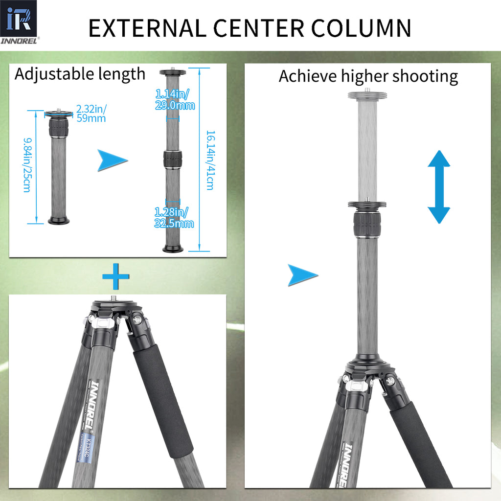 INNOREL KT324C tripod center column fully extended 41cm carbon fiber material with adjustable length