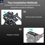 innorel QV120 Quick Release Plate Convenient to switch among equipment such as baseplates,tripods & stabilizers.Slide into place horizontally;Snapped in vertically
