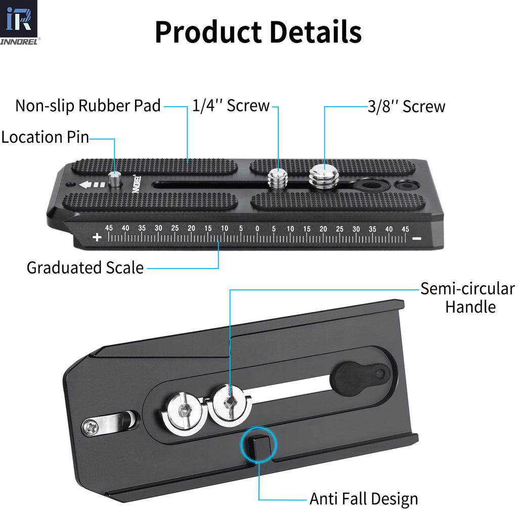INNOREL 120mm Long Quick Release Plate Non-slip Rubber Pad Anti Fall Design Graduated Scale Location Pin