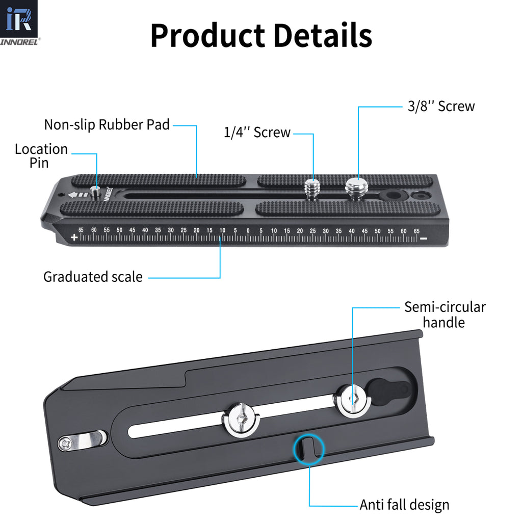 INNOREL 160mm Long Quick Release Plate Non-slip Rubber Pad Anti Fall Design Graduated Scale Location Pin