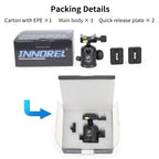 INNOREL B36N ballhead package includes ballhead 2 quick release plate carton with EPE