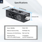 INNOREL CB2 aluminum alloy cheese handle specifications including width 25mm length 61.5mm height 20mm max load 3kg mounting points 3/8"& 1/4" and M4 threaded 