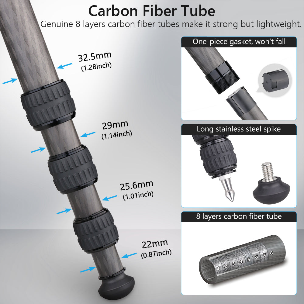 Genuine 8 layers carbon fiber tubes make it strong but lightweight